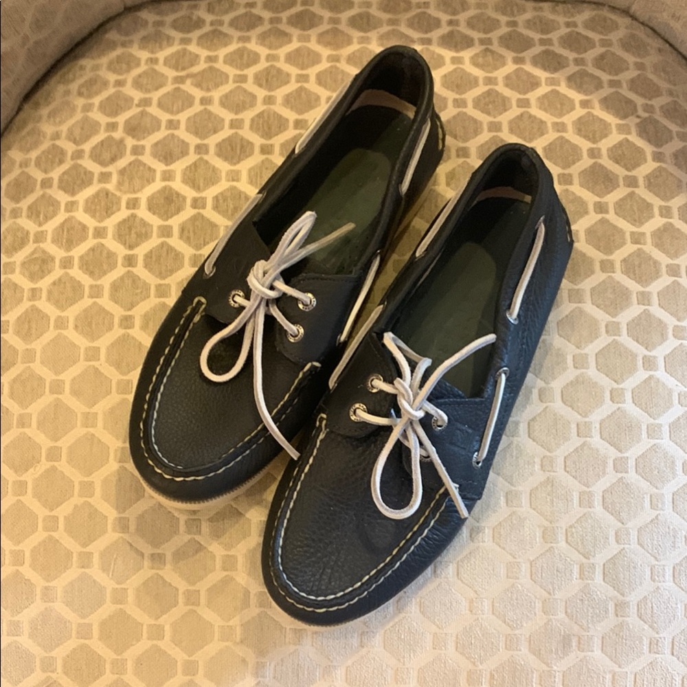 EUC Navy blue Leather Boat Shoes Sperry  Top slider